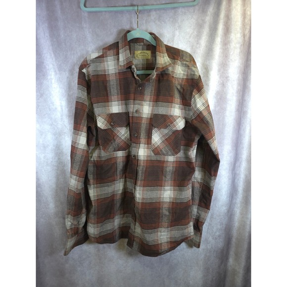 Long John & Sons Mens Flannel Shirt Brown Plaid Button Up Long Sleeve - Picture 1 of 8